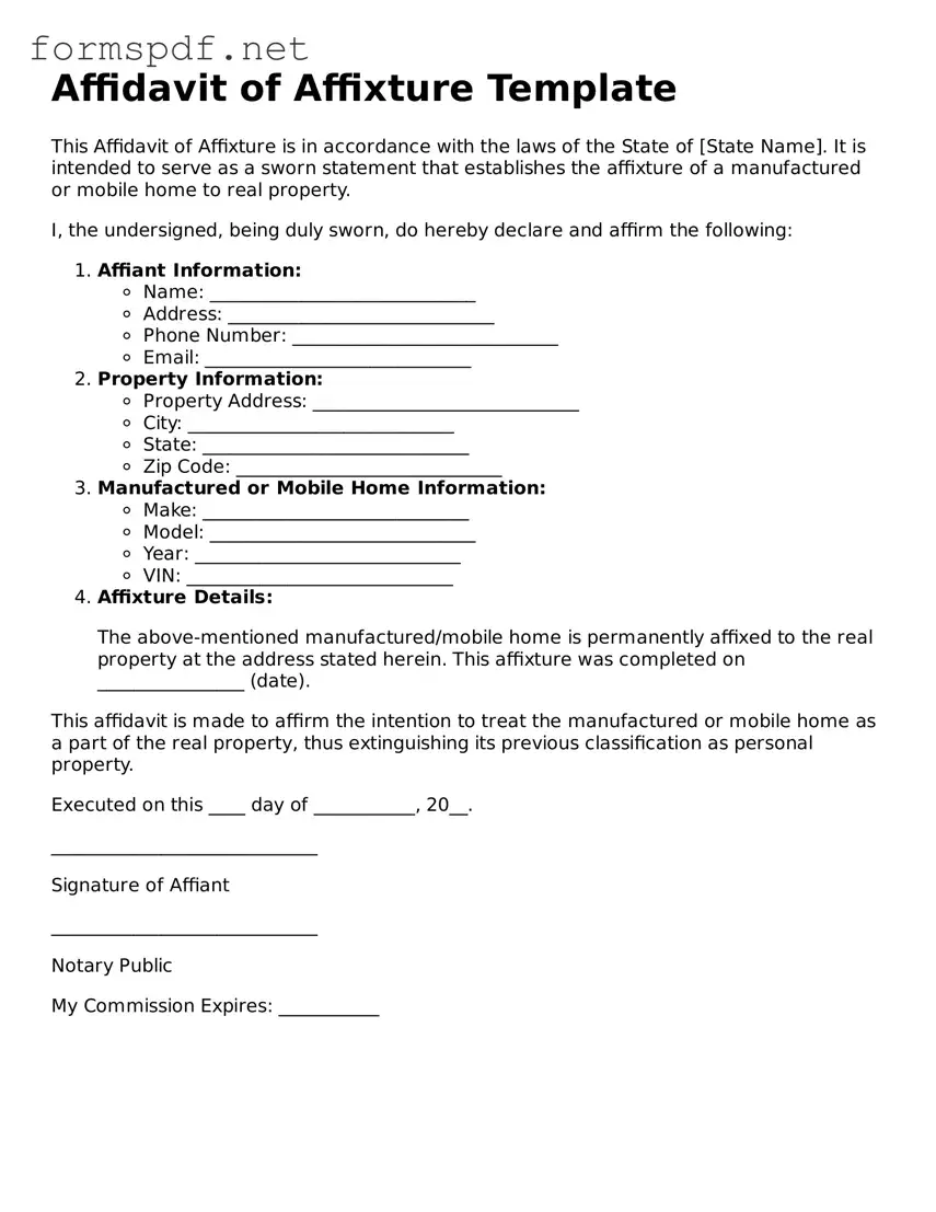 Fillable Affidavit of Affixture Form