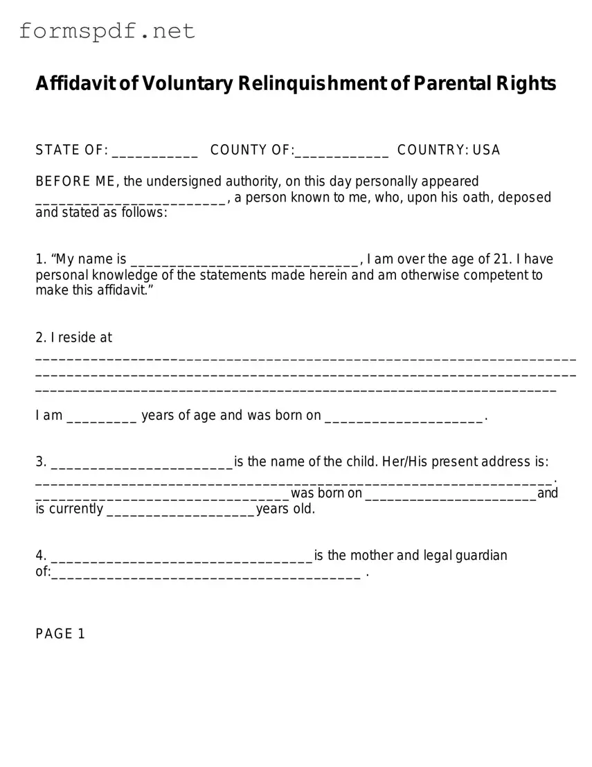 Free Affidavit Parental Rights PDF Form