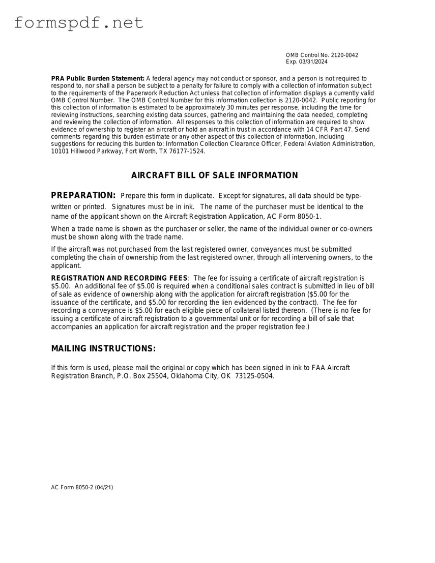 Free Aircraft Bill of Sale AC 8050-2 PDF Form