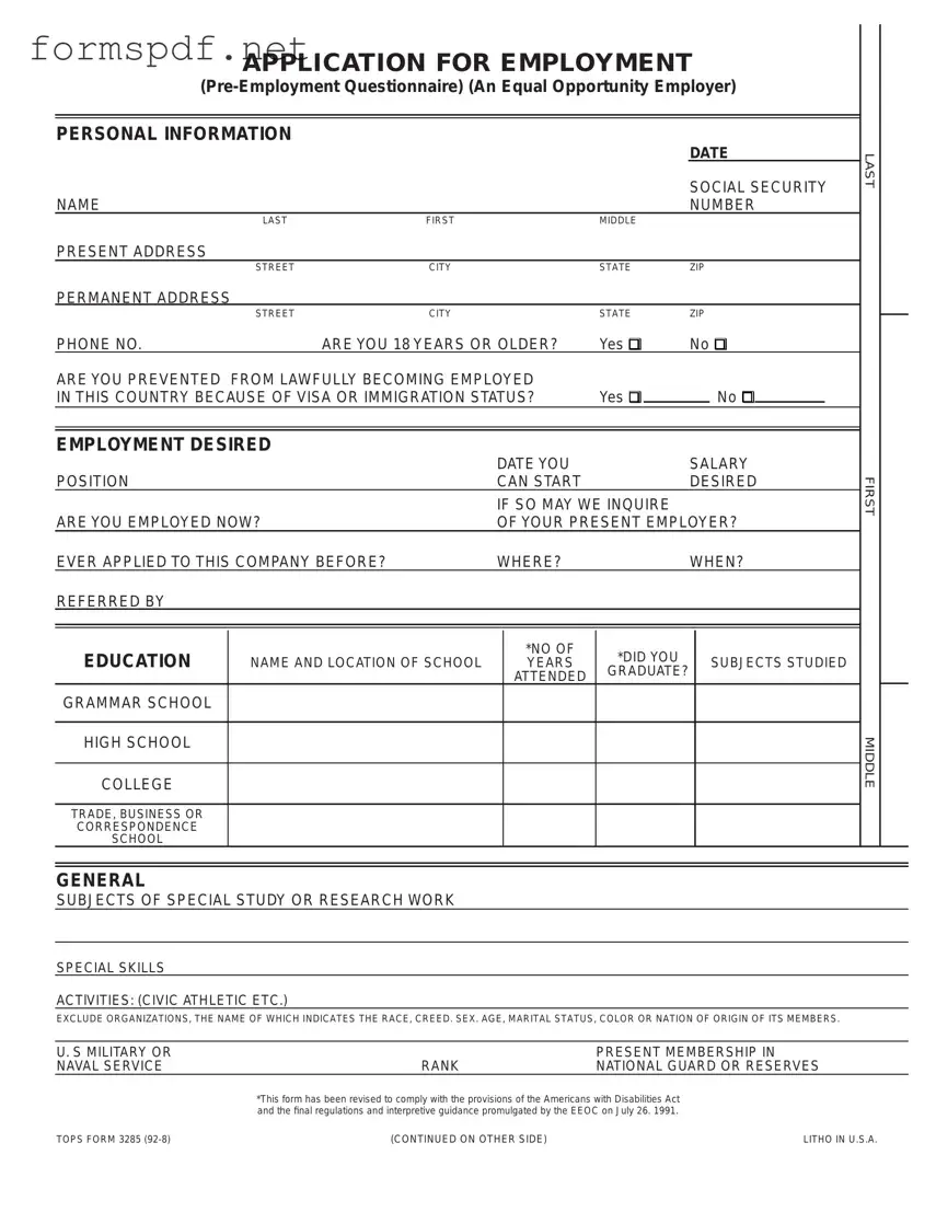 Free Employment Application Pdf PDF Form
