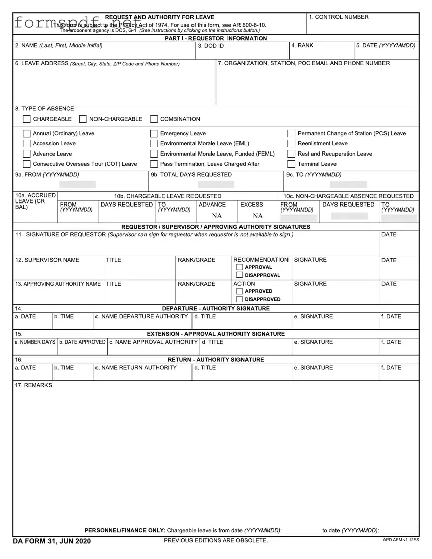Free Da 31 PDF Form
