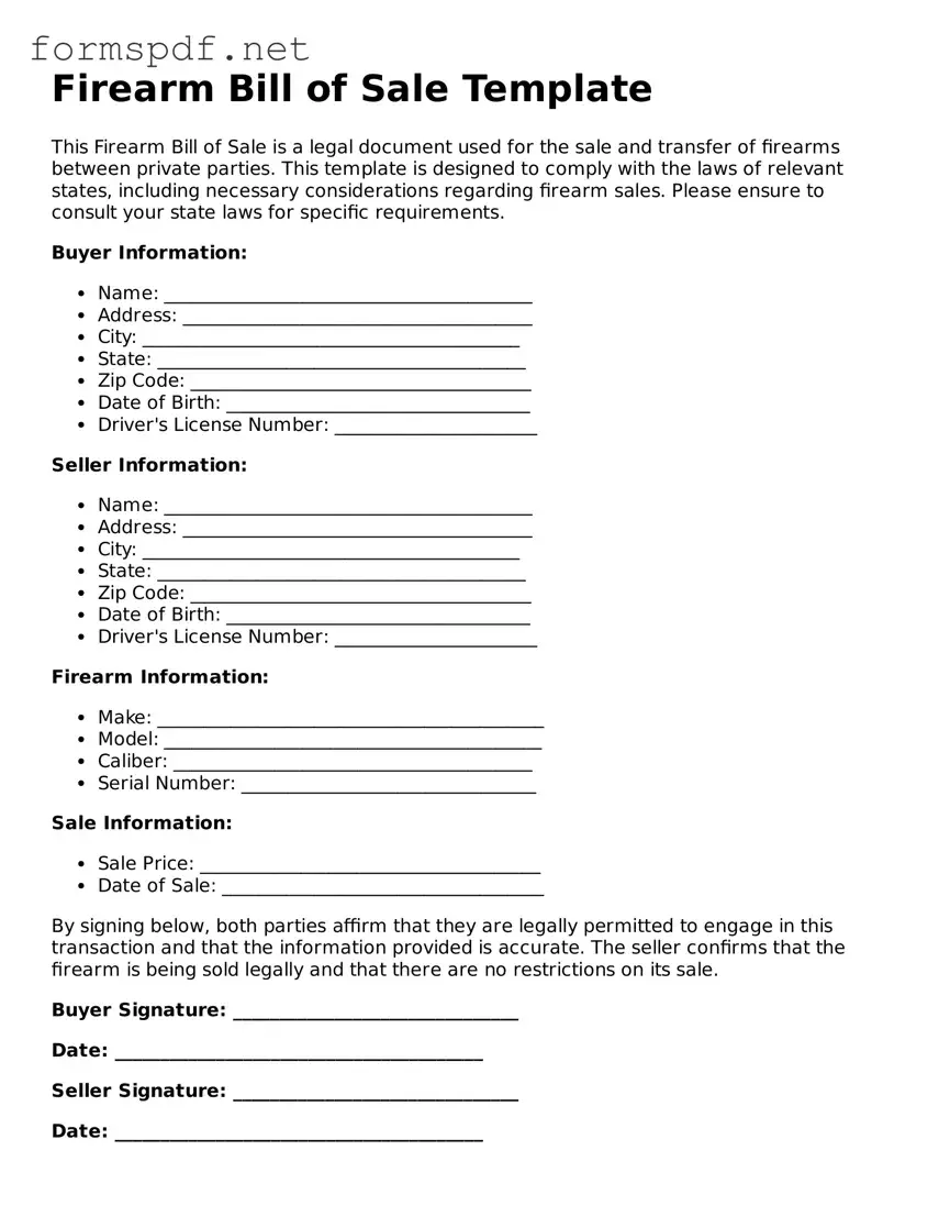Fillable Firearm Bill of Sale Form