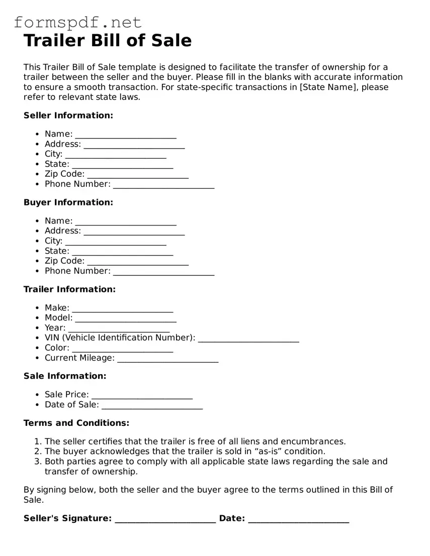 Fillable Trailer Bill of Sale Form
