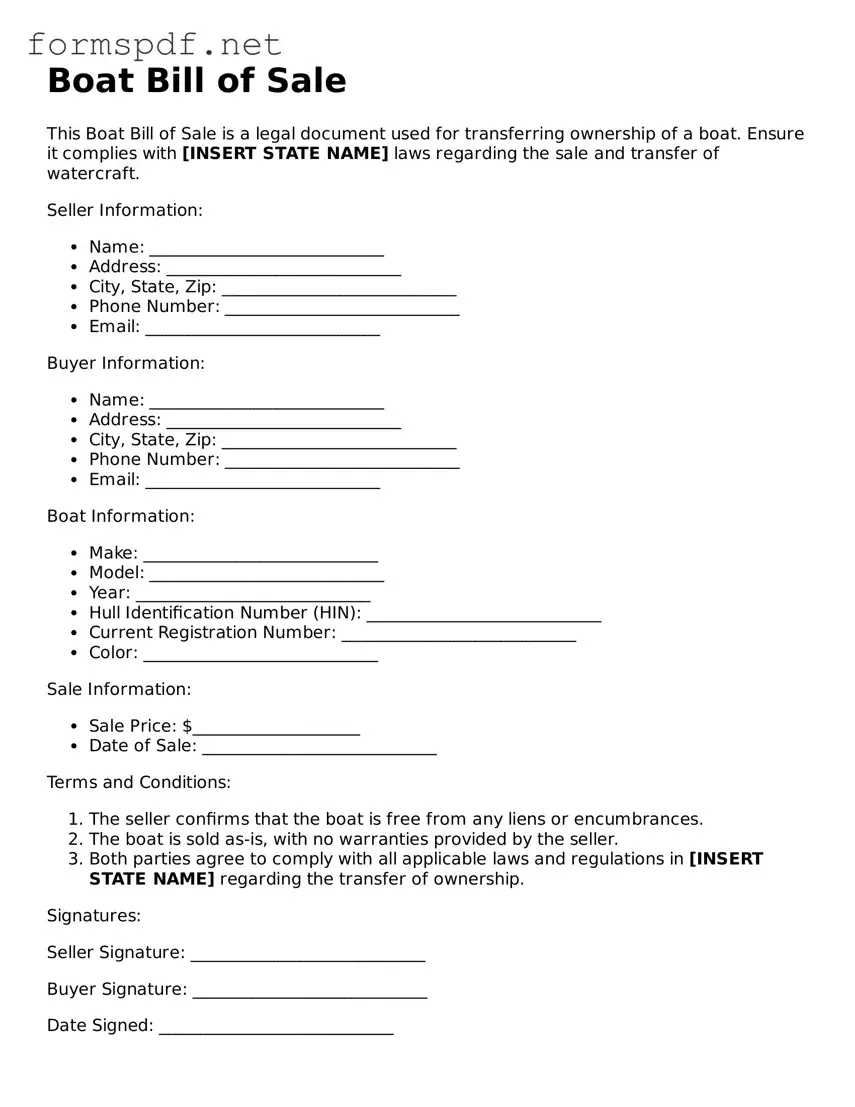 Fillable Boat Bill of Sale Form