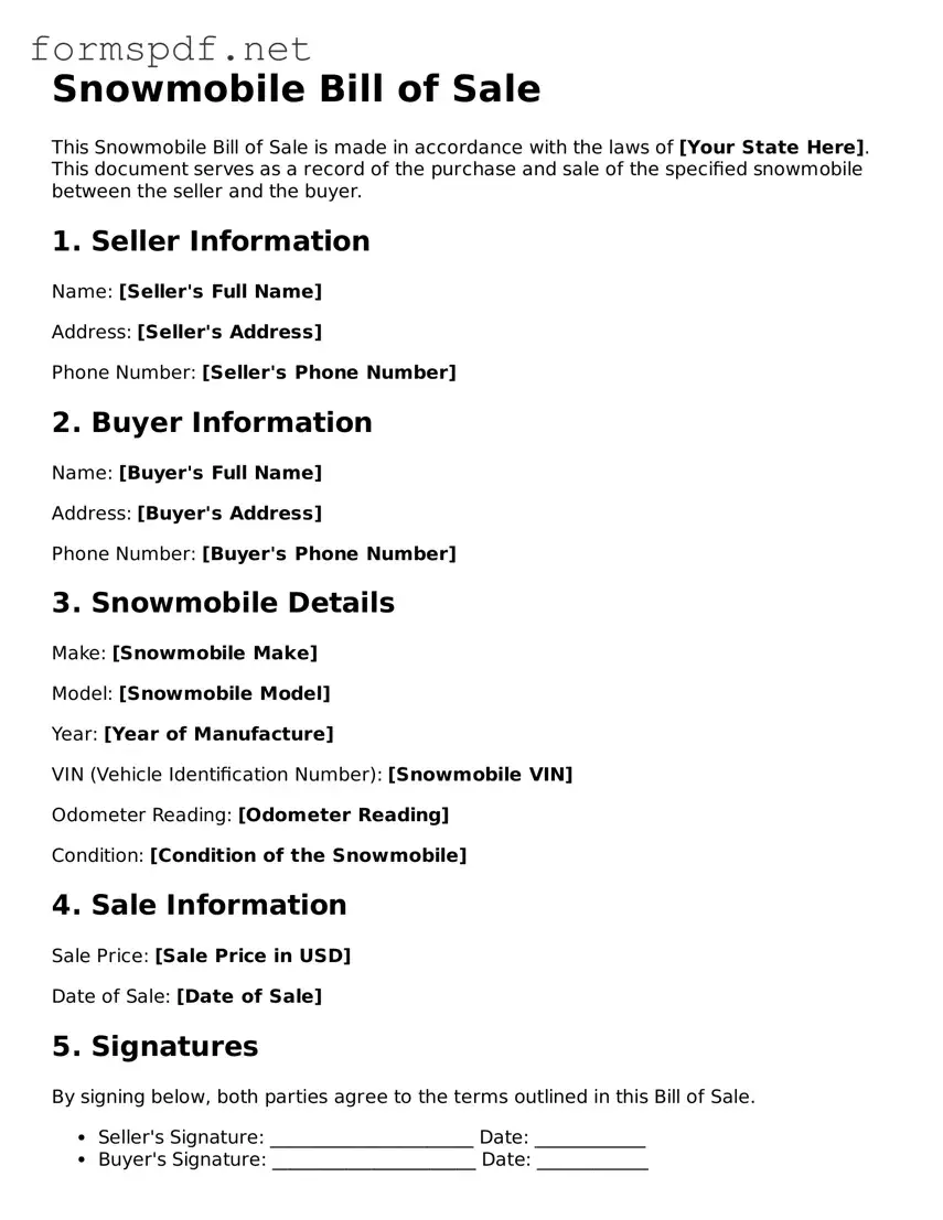 Fillable Snowmobile Bill of Sale Form