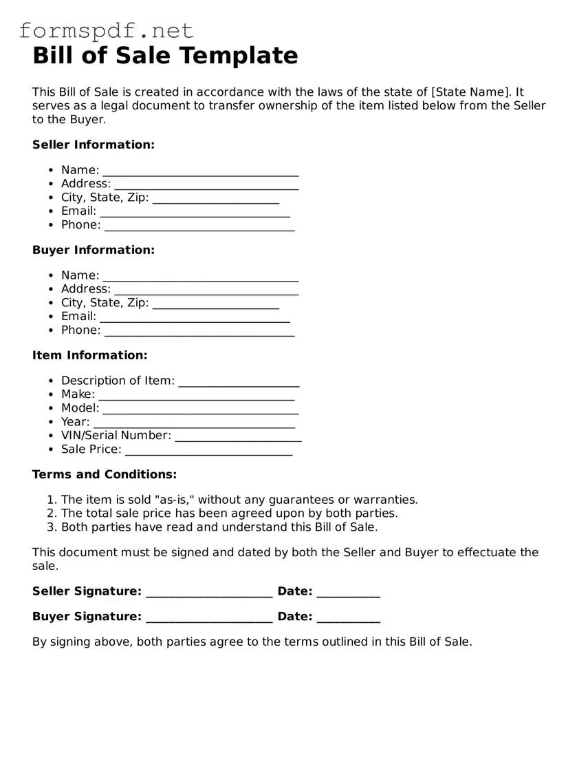 Fillable Bill of Sale Form