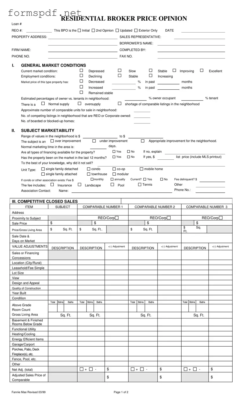 Free Broker Price Opinion PDF Form