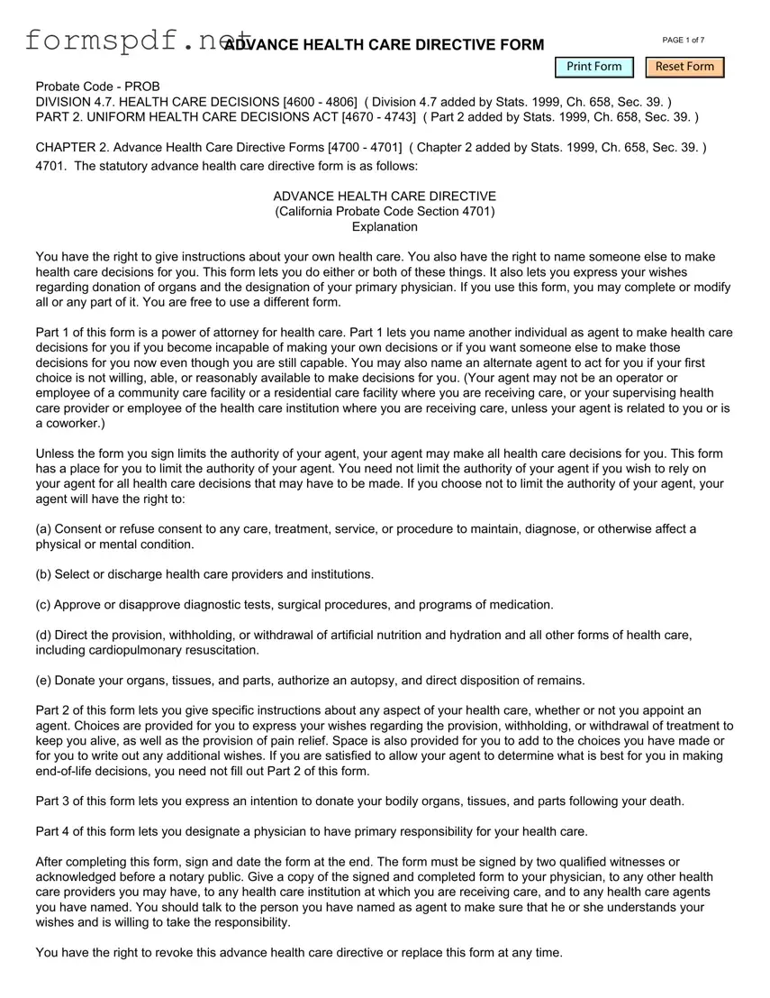 Free California Advanced Health Care Directive PDF Form