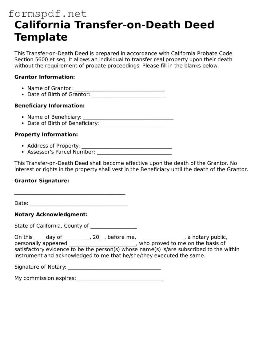 Free  Transfer-on-Death Deed Form for California