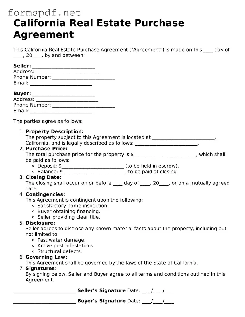 Free  Real Estate Purchase Agreement Form for California