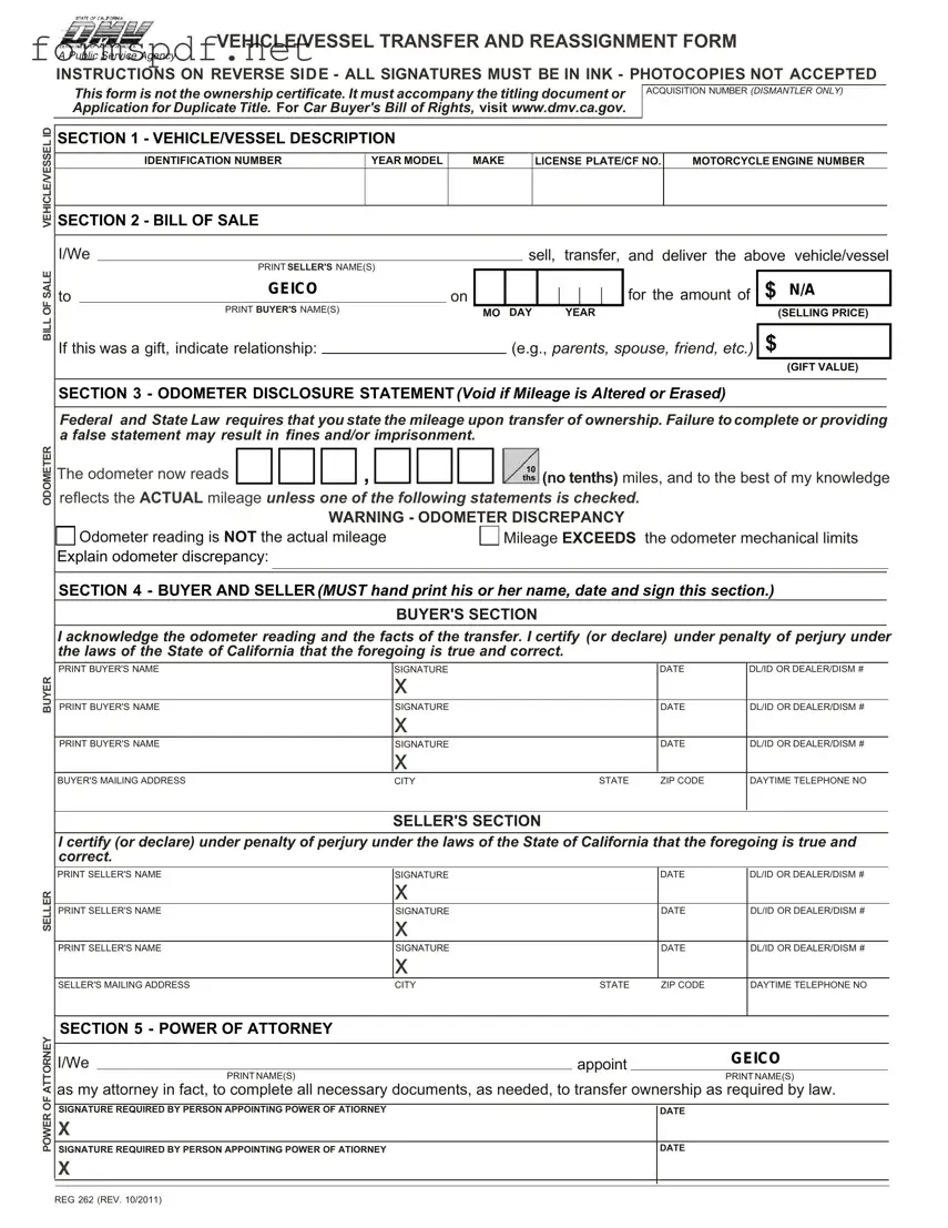 Free California Fotm Reg 262 PDF Form
