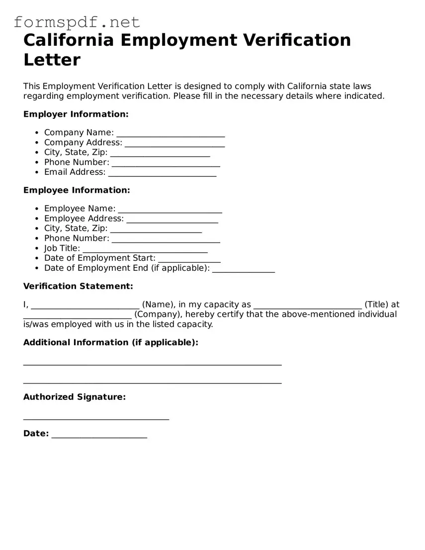 Free  Employment Verification Form for California
