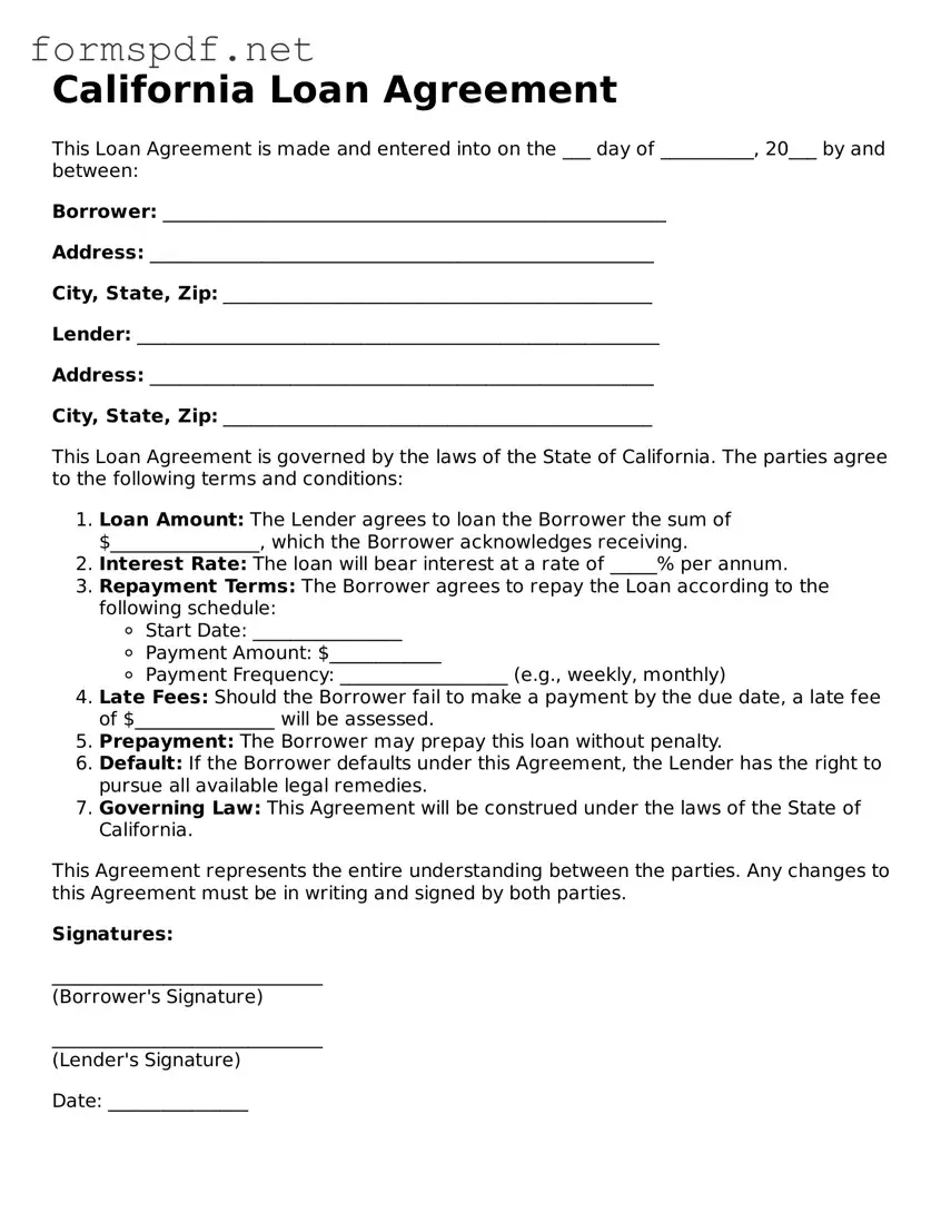 Free  Loan Agreement Form for California