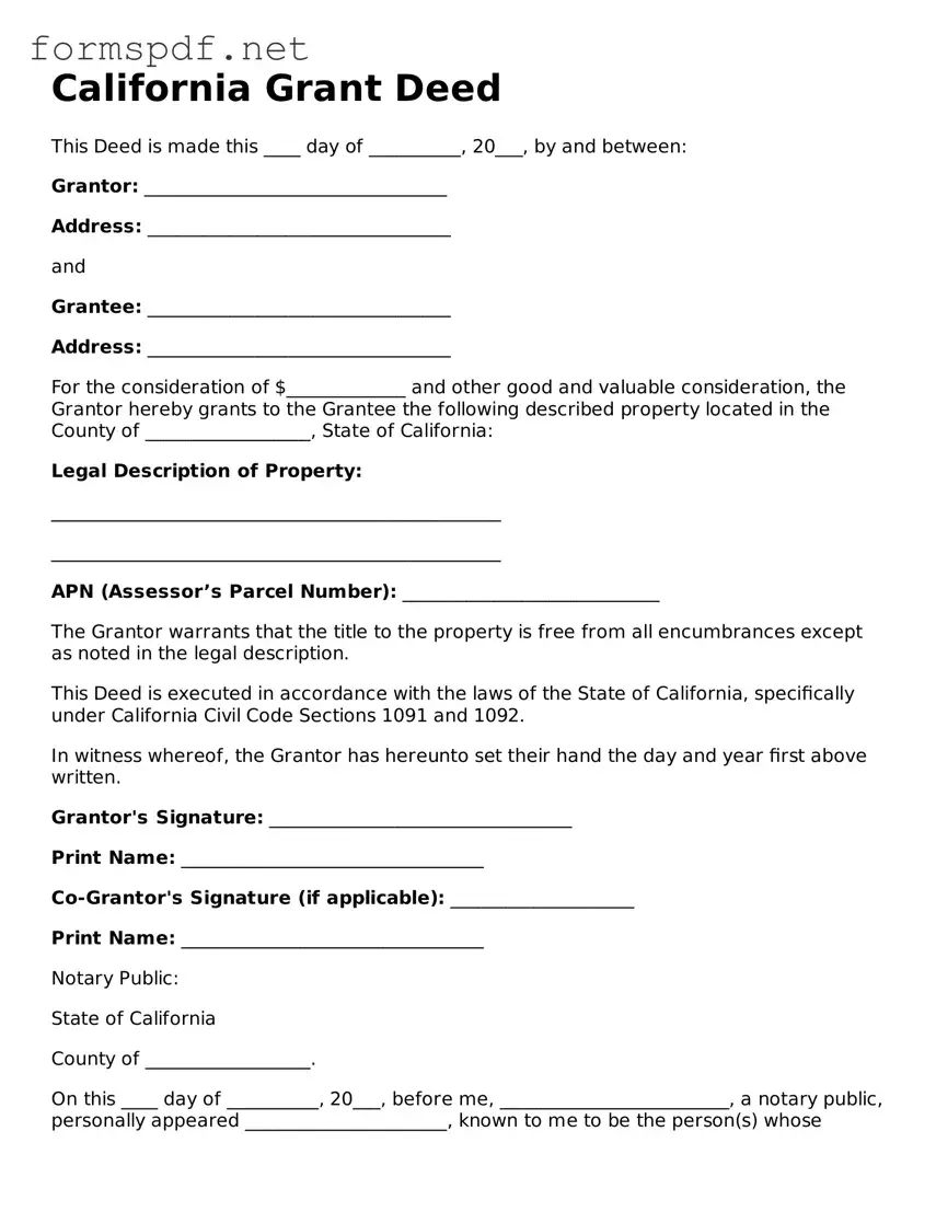 Free  Deed Form for California