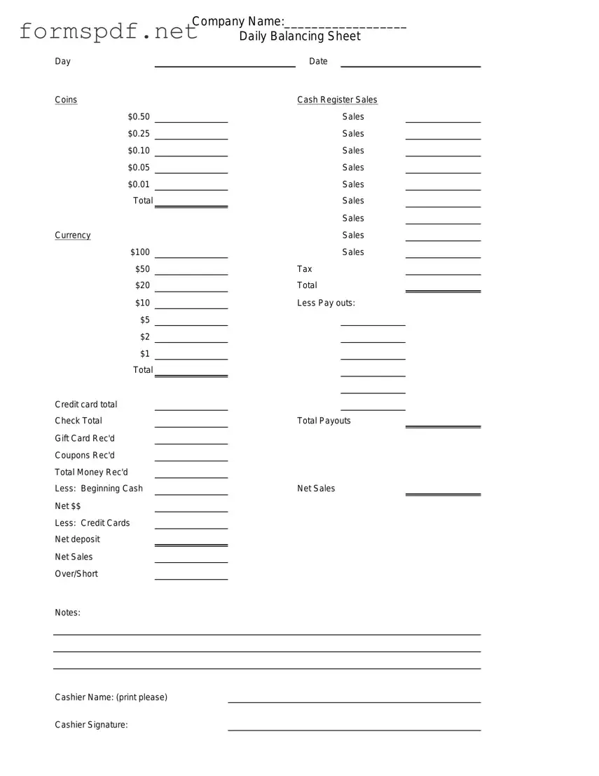 Free Cash Drawer Count Sheet PDF Form
