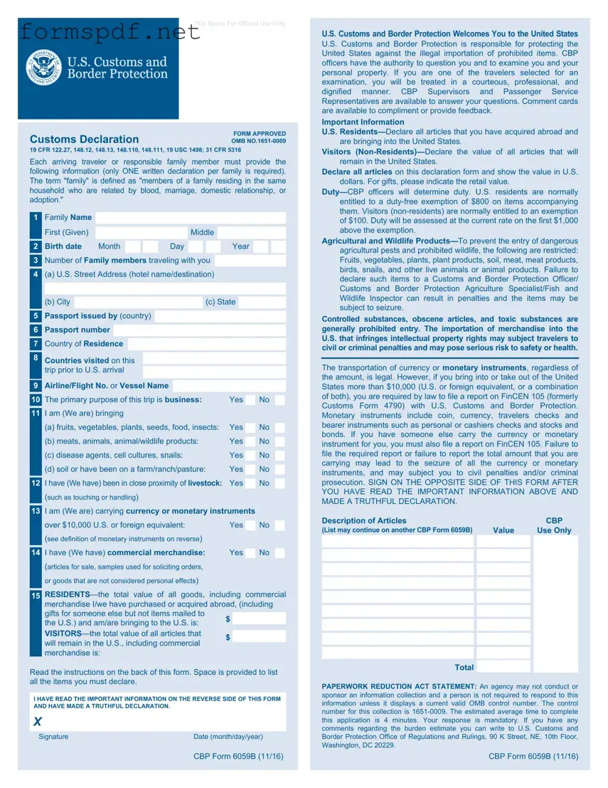 Free CBP 6059B PDF Form