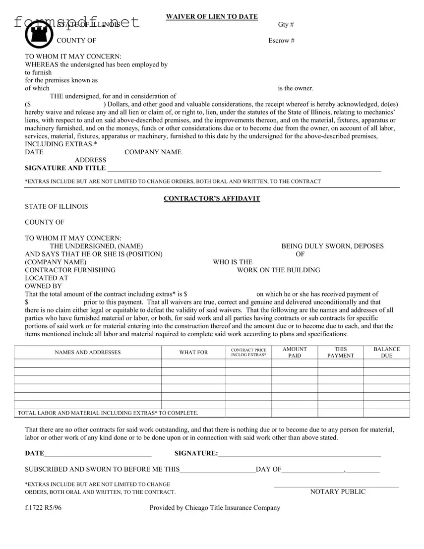Free Chicago Title Waiver Format PDF Form