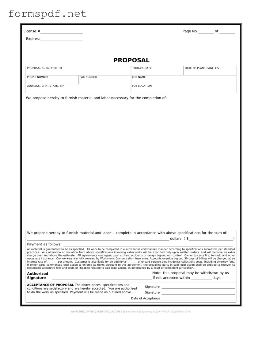 Free Construction proposal form PDF Form
