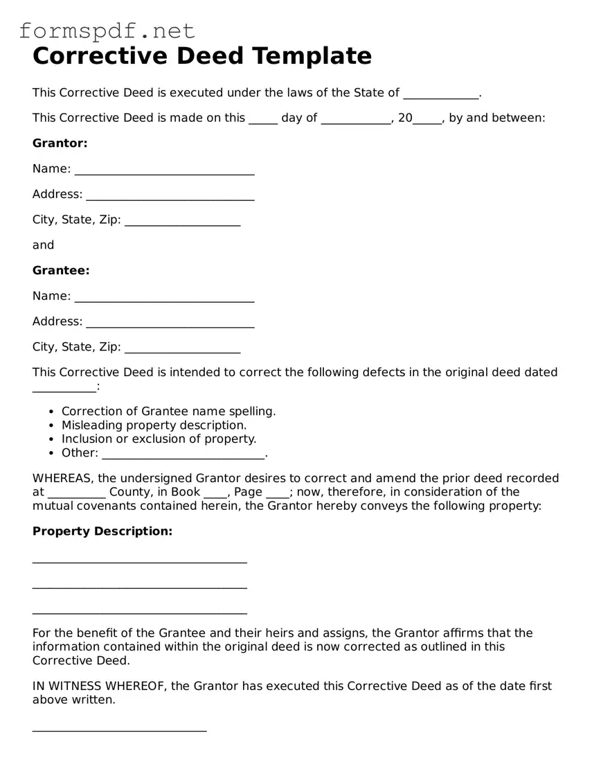 Fillable Corrective Deed Form