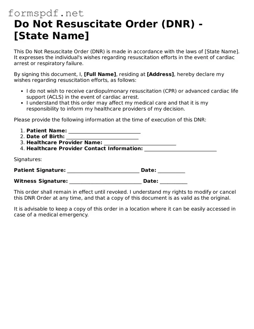 Fillable Do Not Resuscitate Order Form