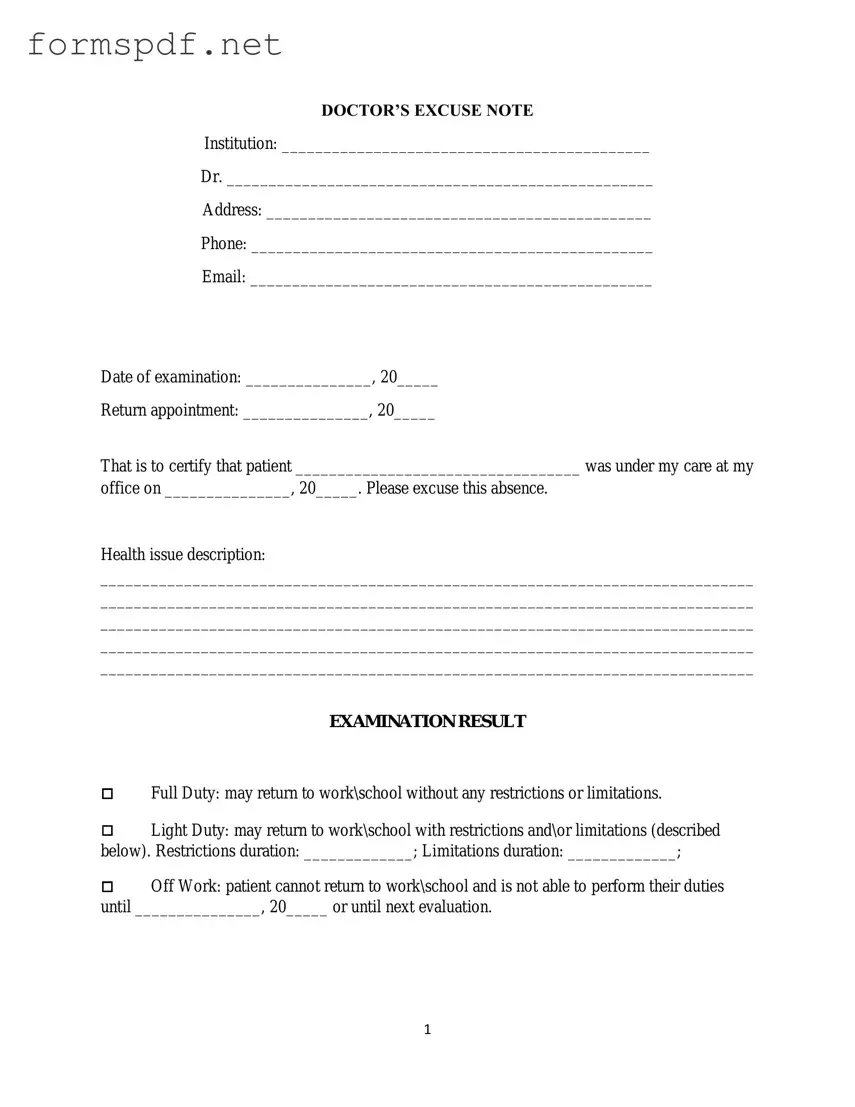 Free Doctors Excuse Note PDF Form