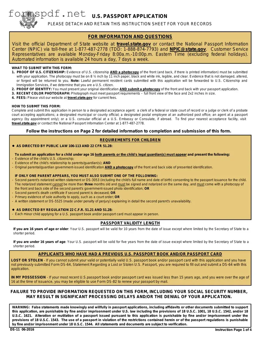 Free DS-11 U.S. Passport application PDF Form