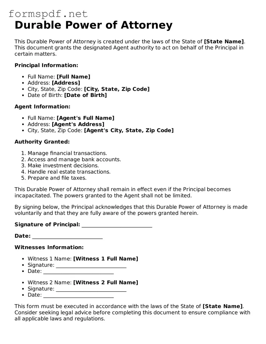 Fillable Durable Power of Attorney Form