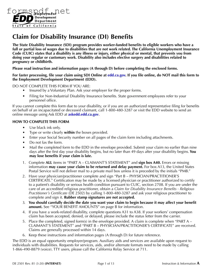 Free EDD DE 2501 PDF Form