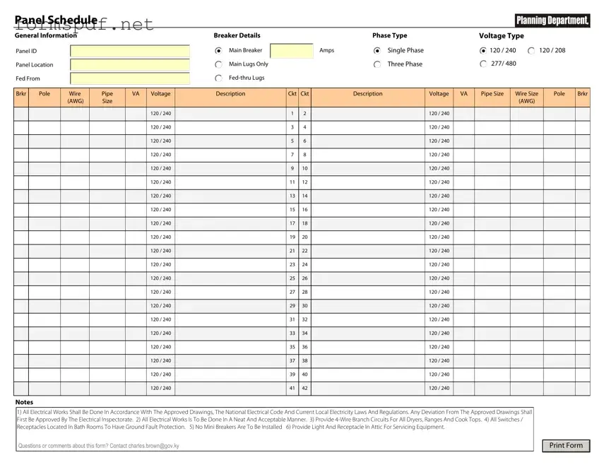 Free Electrical Panel Schedule PDF Form