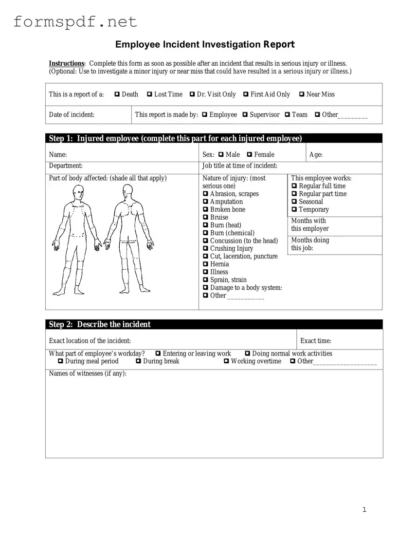 Free Employee Accident Report PDF Form