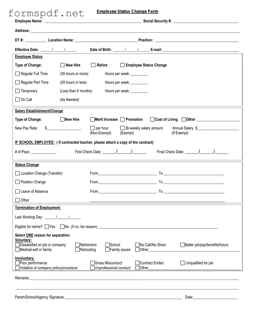 Free Employee Status Change PDF Form