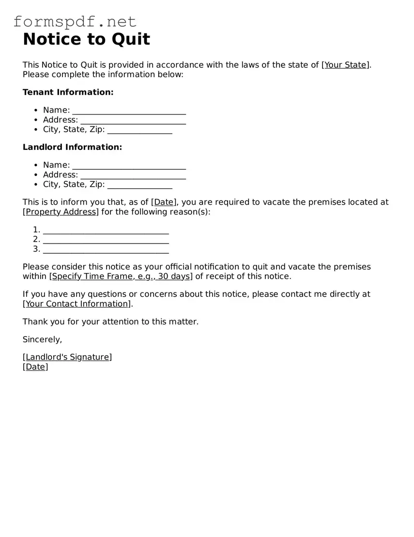 Fillable Notice to Quit Form