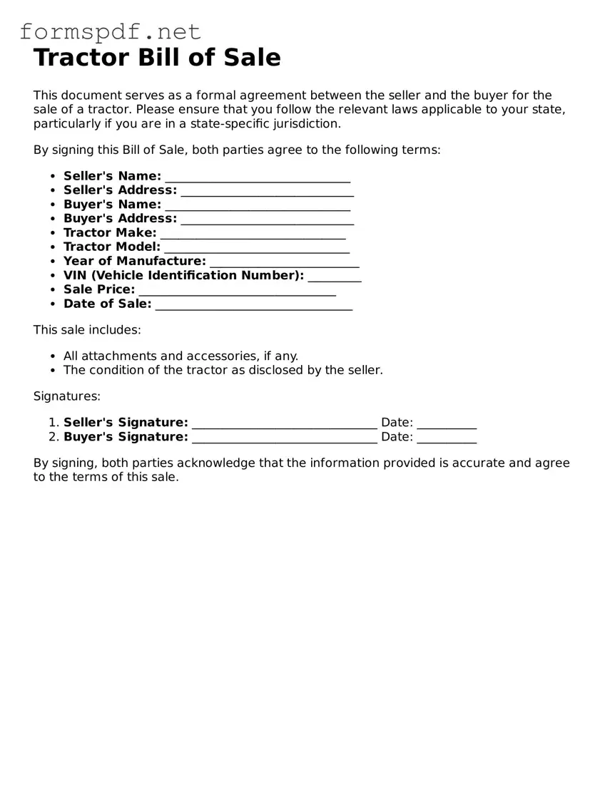 Fillable Tractor Bill of Sale Form