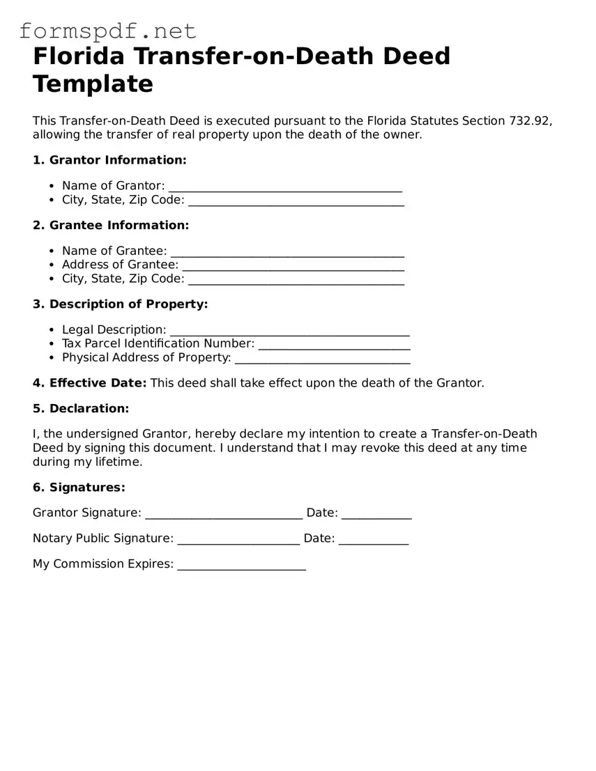 Free  Transfer-on-Death Deed Form for Florida