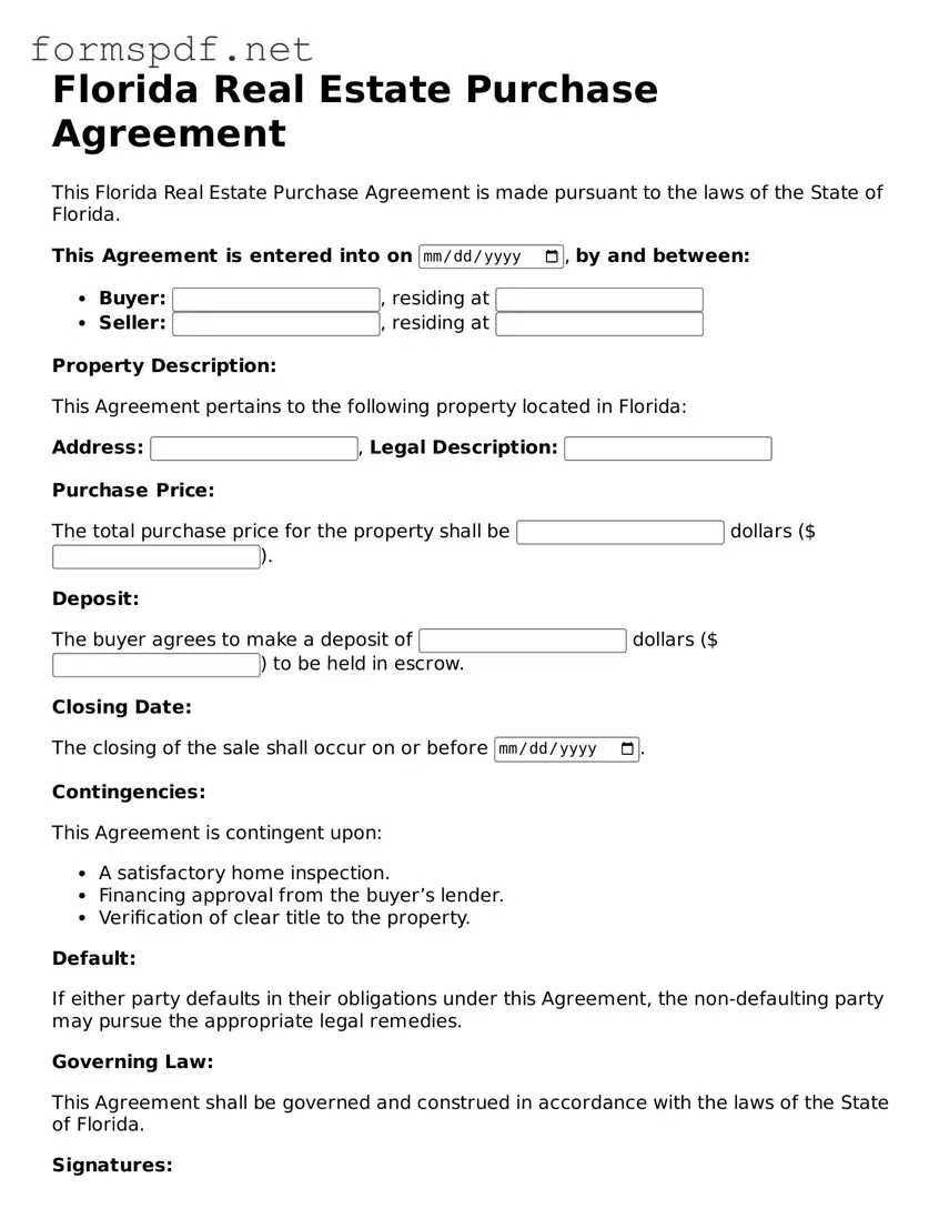Free Real Estate Purchase Agreement Form for Florida