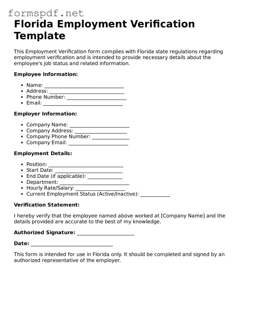 Free  Employment Verification Form for Florida