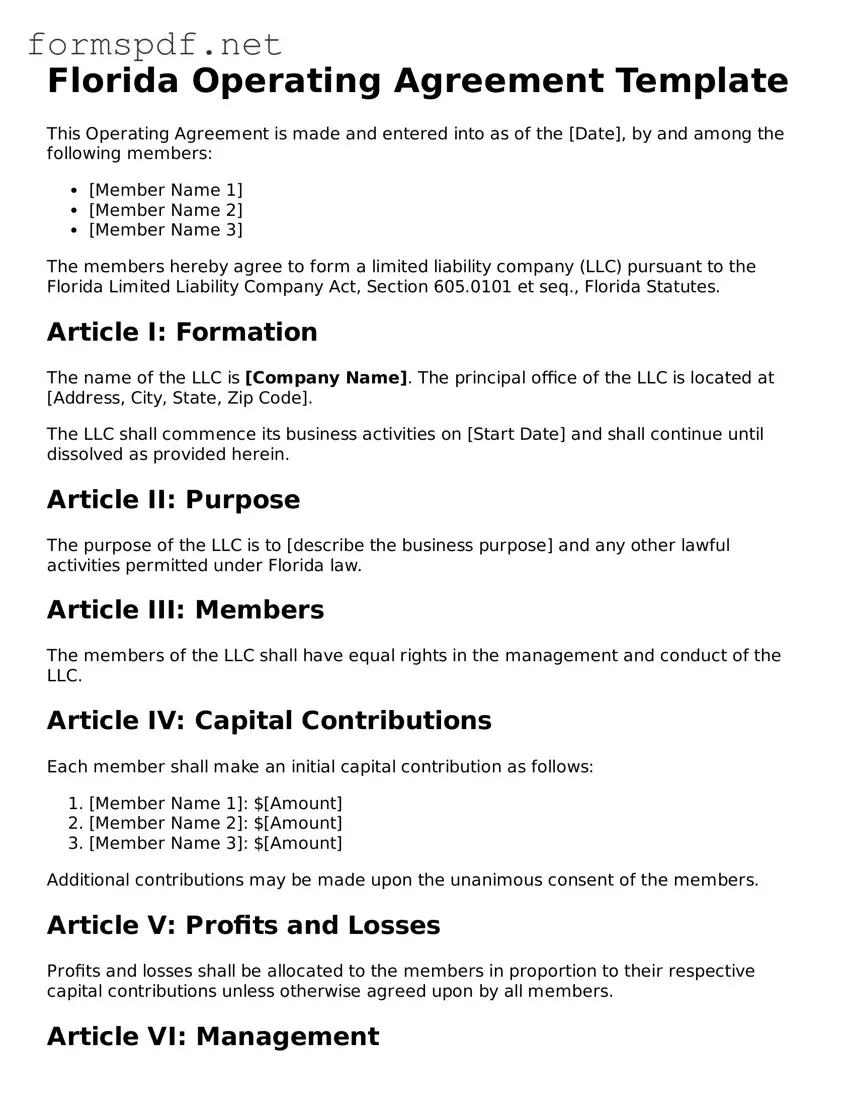 Free  Operating Agreement Form for Florida