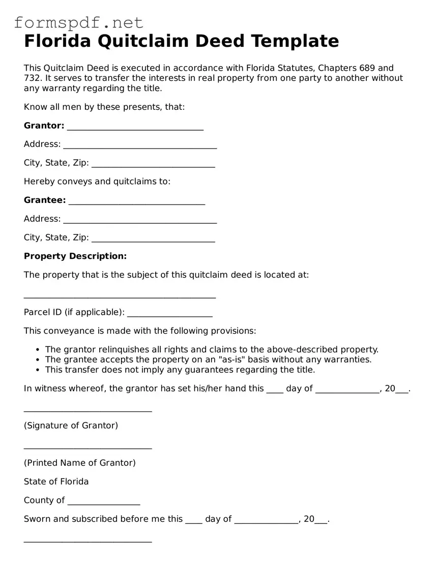 Free  Quitclaim Deed Form for Florida
