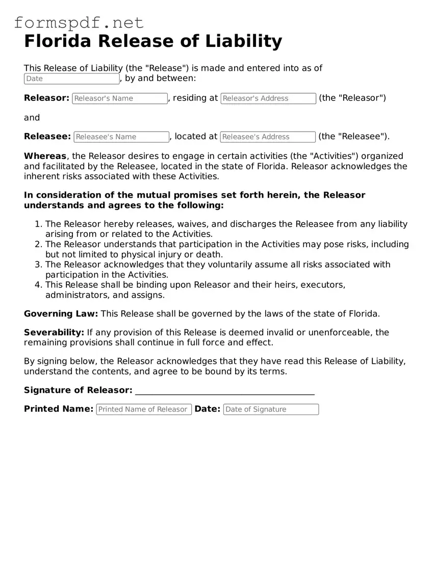Free  Release of Liability Form for Florida