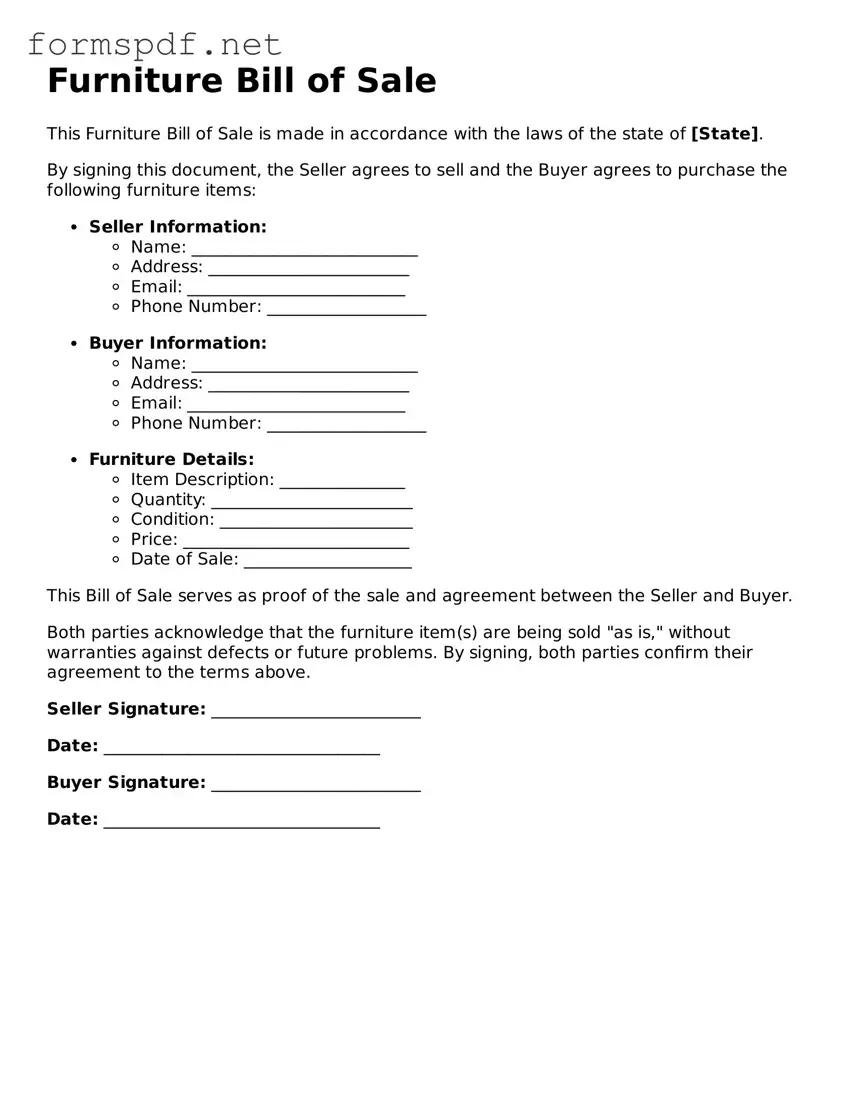 Fillable Furniture Bill of Sale Form