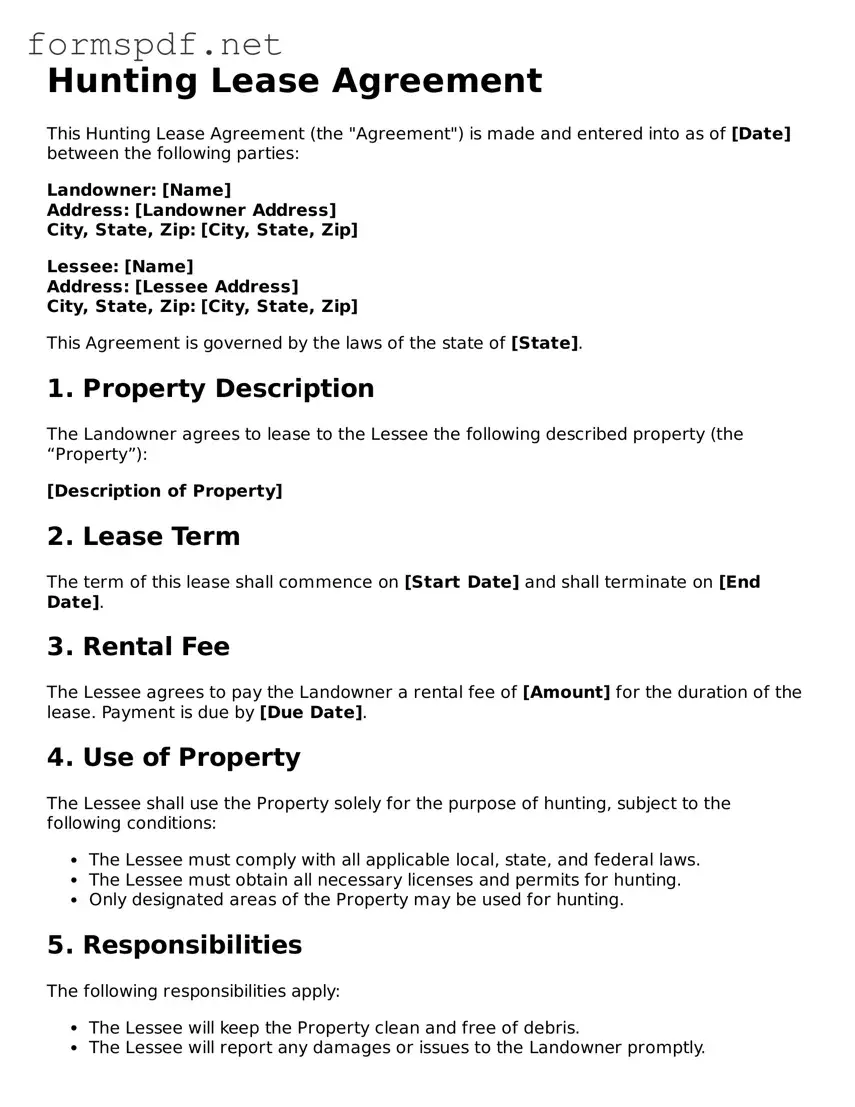 Fillable Hunting Lease Agreement Form