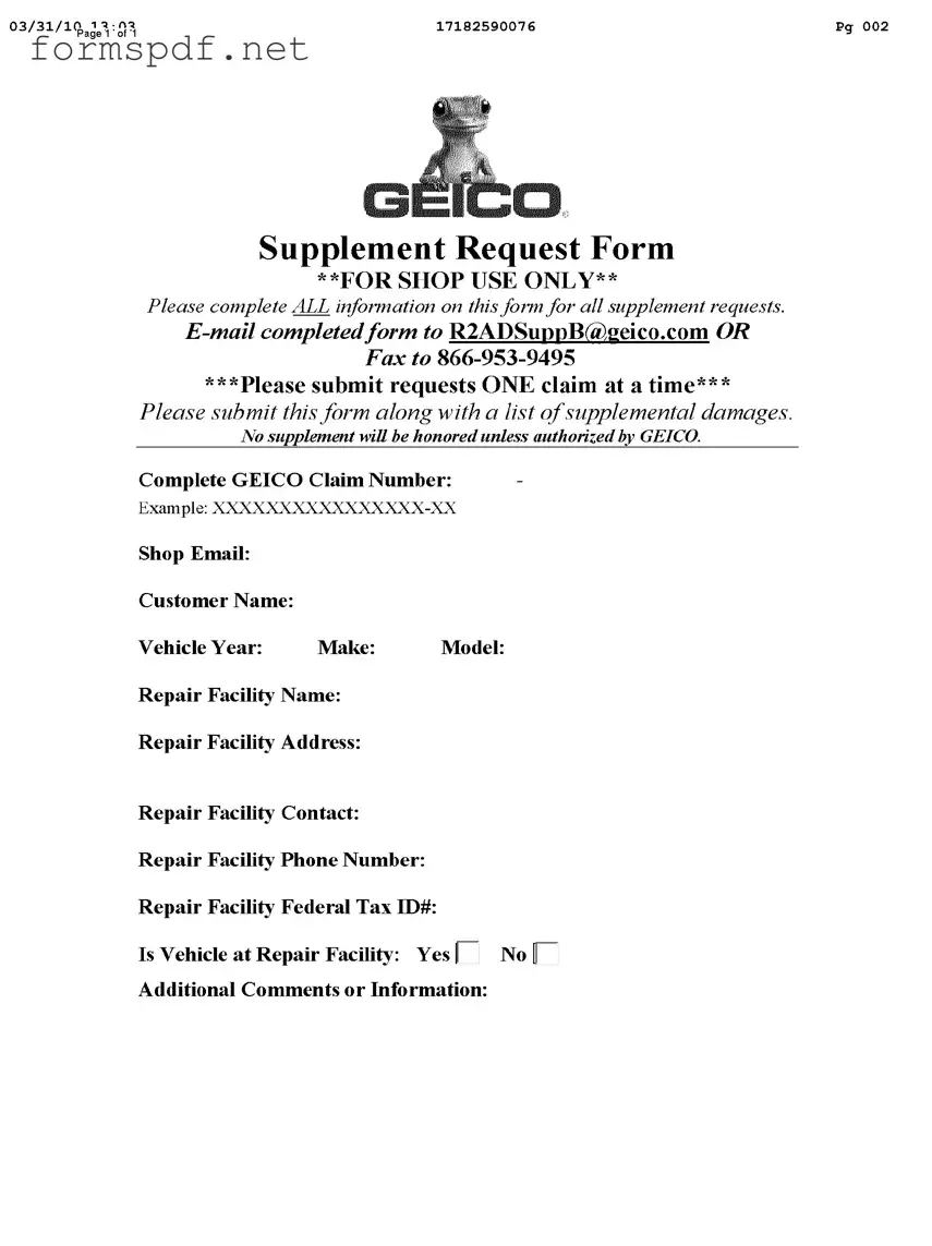 Free Geico Supplement Request PDF Form
