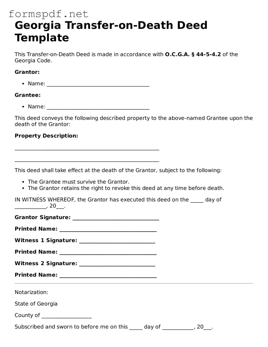 Free  Transfer-on-Death Deed Form for Georgia