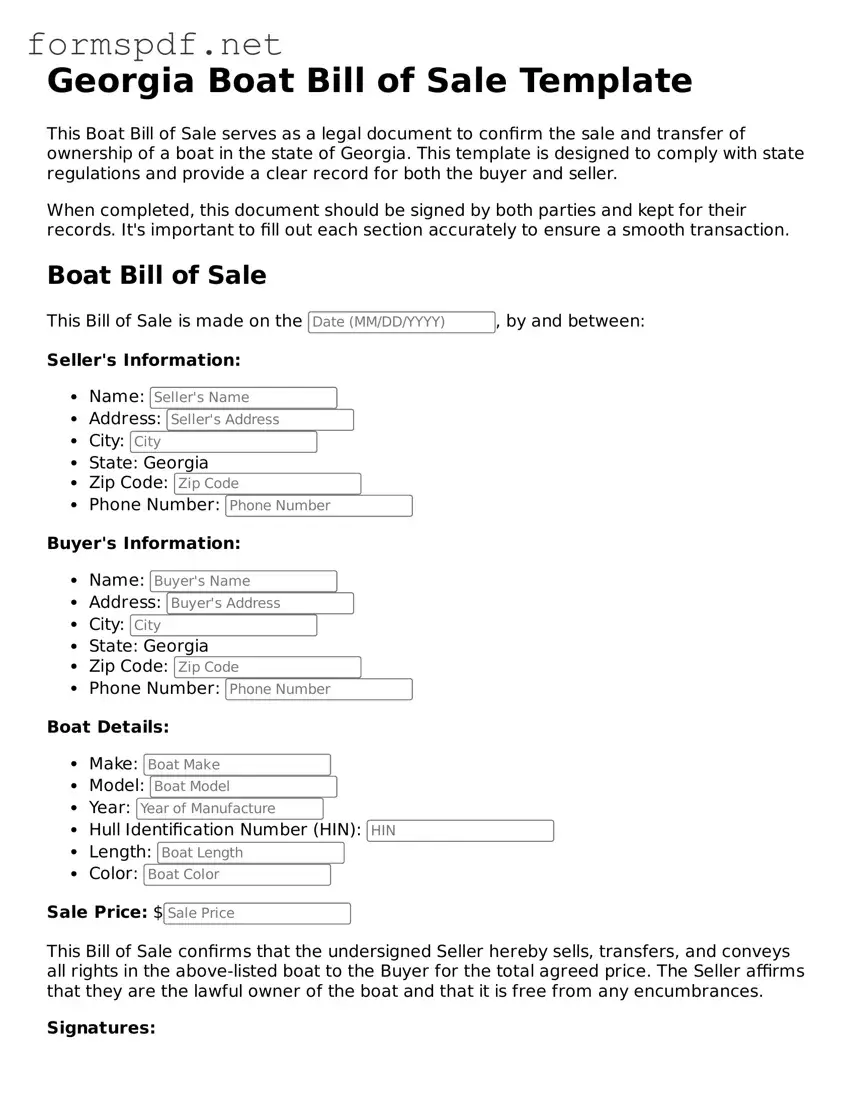 Free  Boat Bill of Sale Form for Georgia