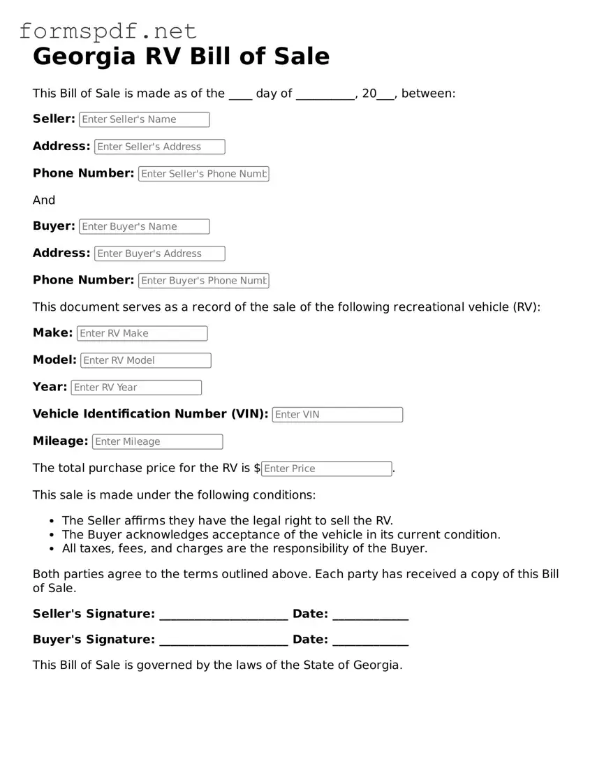 Free RV Bill of Sale Form for Georgia