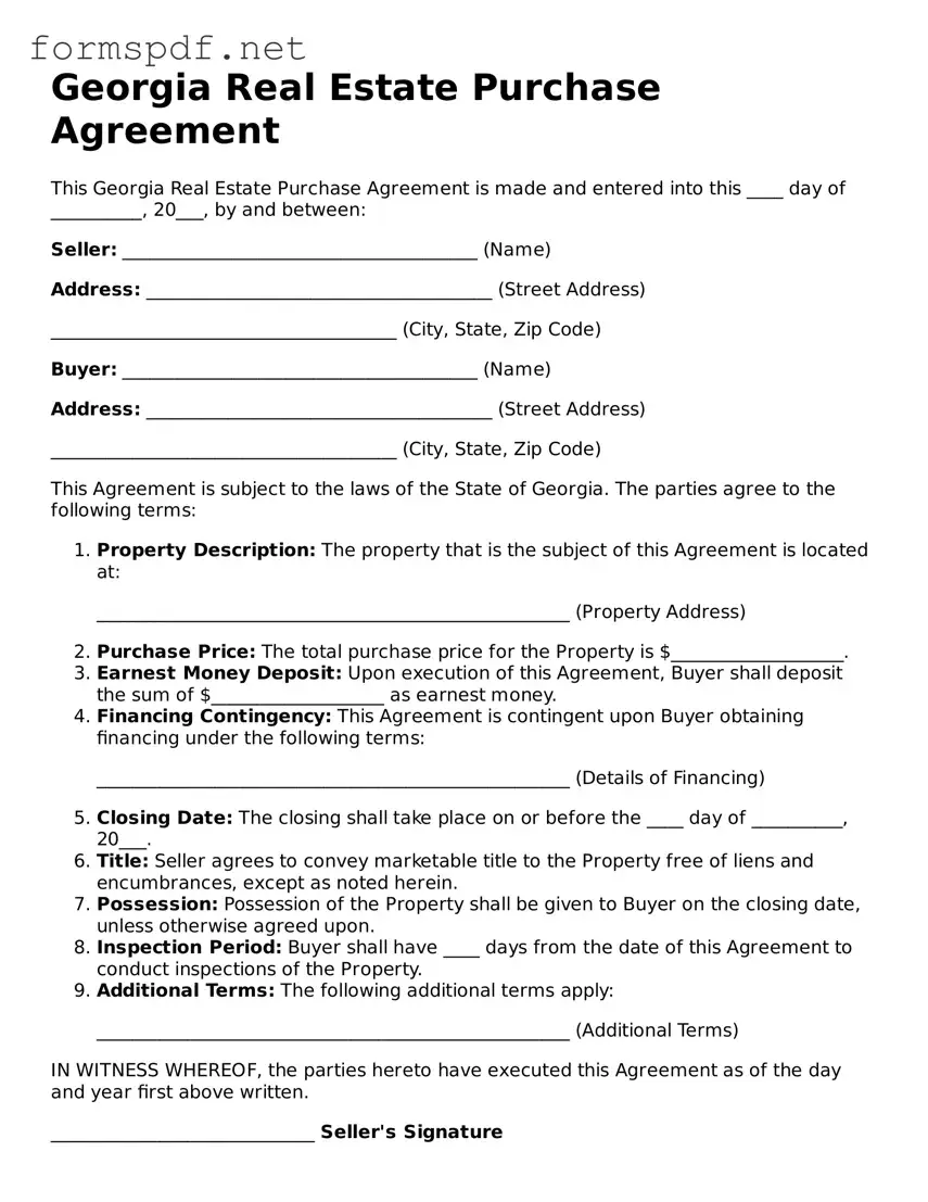 Free  Real Estate Purchase Agreement Form for Georgia