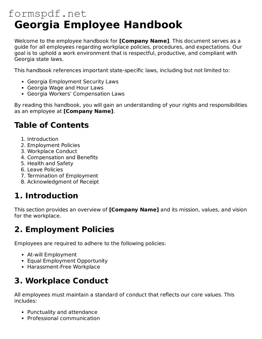 Free  Employee Handbook Form for Georgia