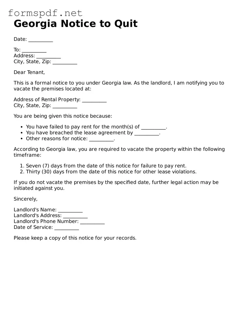 Free  Notice to Quit Form for Georgia