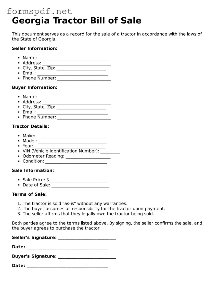 Free  Tractor Bill of Sale Form for Georgia