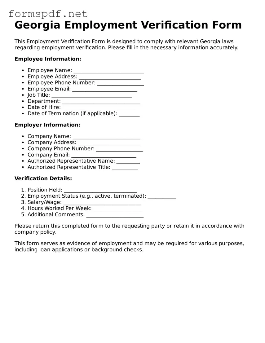 Free  Employment Verification Form for Georgia
